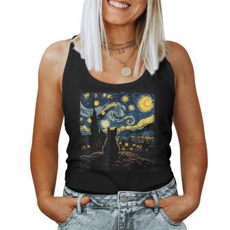 Cat Starry Night Van Gogh Cat For Cat Lover Cat Mom Cat Dad Women Tank Top - Monsterry