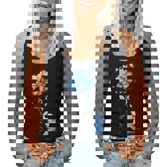 Child Abuse Awareness Blue Ribbon Sunflower Elephant Women Tank Top - Monsterry