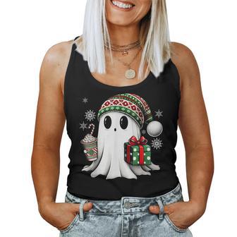 Christmas Cute Ghost Drink Coffee Christmas Ghost Women Tank Top - Seseable