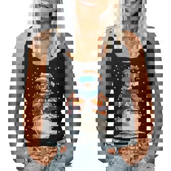 Christmas Snowman In Ski Goggles Santa Hat Winter Women Tank Top | Mazezy