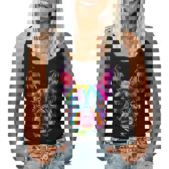 Colorful Boston Terrier Face Cute Dog Lover Black Women Tank Top | Mazezy