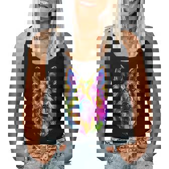 Colorful German Shepherd Face Cute Gsd Lover Black Women Tank Top | Mazezy