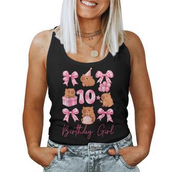 Coquette 10Th Birthday Girl Cute Capybara Bow 10 Year Old Women Tank Top - Thegiftio