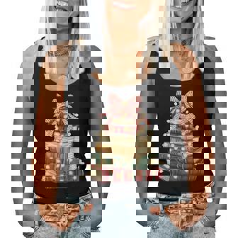 Coquette Bow Christmas Books Xmas Tree Librarian Teacher Women Tank Top | Mazezy