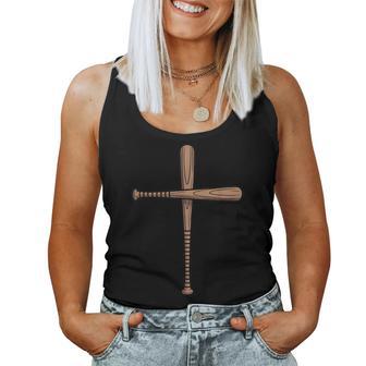 Cross Baseball Bats Christian Faith Sports Coach Pitcher Women Tank Top - Monsterry