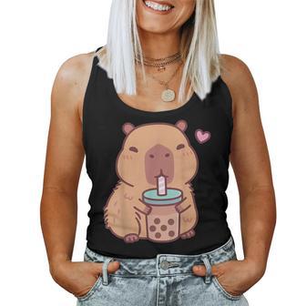 Cute Capybara Kawaii Anime Drinking Bubble Tea Lover Girls Women Tank Top | Mazezy