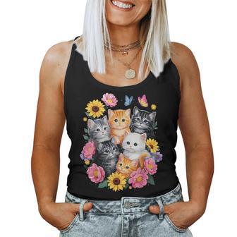 Cute Cats Flower Floral Kitten Women Tank Top - Thegiftio UK