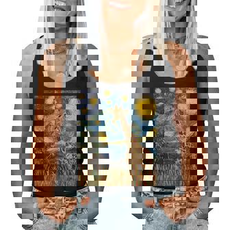 Cute Giraffe Africa Van Gogh Style Starry Night Women Tank Top - Monsterry