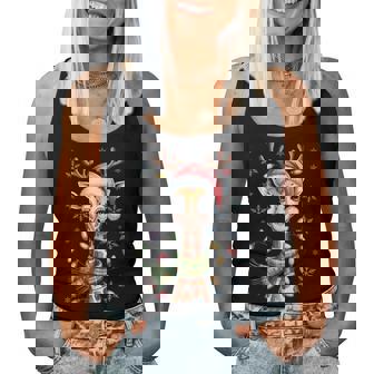 Cute Giraffe Christmas Animal Lovers Holiday Pajama Women Tank Top | Seseable CA