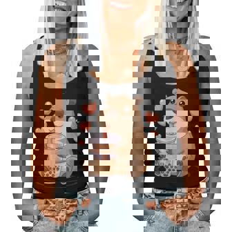 Cute Heart & Capybara Kawaii Drinking Bubble Tea Lover Girls Women Tank Top | Seseable FR