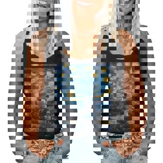 Cute Panda Bear Van Gogh Style Starry Night Graphic Women Tank Top - Monsterry