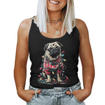 Cute Pug With Christmas Lights Festive Dog Winter Holidays Women Tank Top | Seseable UK