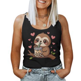 Cute Sloth Boba Tea Bubble Tea Anime Kawaii Neko Idea Women Tank Top - Monsterry