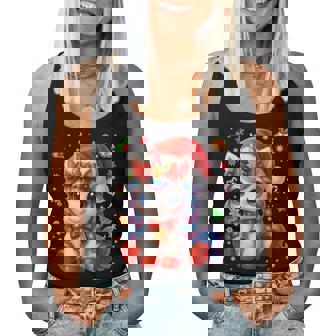 Cute Graphic Unicorn Santa Hat Pjs Christmas Xmas Girl Women Tank Top - Thegiftio