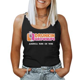 Drunkin Grownups For Wine Lovers America Runs On Wine Women Tank Top | Mazezy