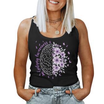 Epilepsy Awareness Floral Brain Purple Ribbon Warrior Women Women Tank Top - Thegiftio UK