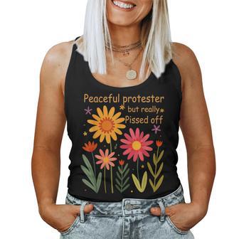 Feminist Floral Peaceful Protester But Really Pissed Off Women Tank Top - Thegiftio UK