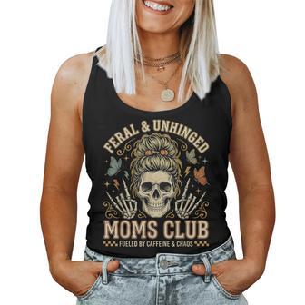 Feral And Unhinged Moms Club Skull Mom Humor Women Tank Top - Thegiftio