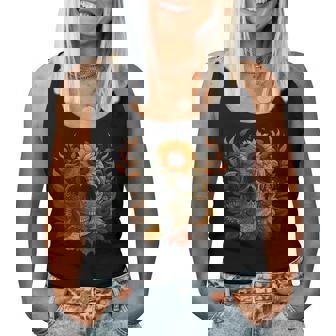 Floral Gothic Sunflower Skull On Sunflowers Women Tank Top | Mazezy