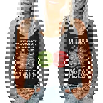 Christmas Adult Humor Quit Looking At My Balls Women Tank Top | Mazezy