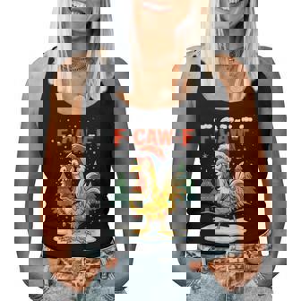 F-Caw-F Christmas Chicken Xmas Lights Santa Hat F-Cawf Women Tank Top - Monsterry