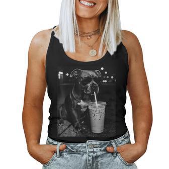 Pitbull Drinking Iced Coffee Women Tank Top - Monsterry