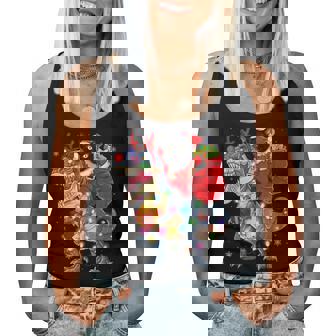 Santa Cat Riding Dinosaur Christmas Lights Women Tank Top - Thegiftio