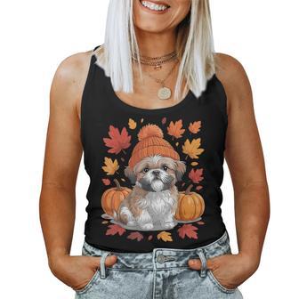 Shih Tzu Fall Scarf Autumn Leaves Dog Lovers Women Tank Top | Seseable UK