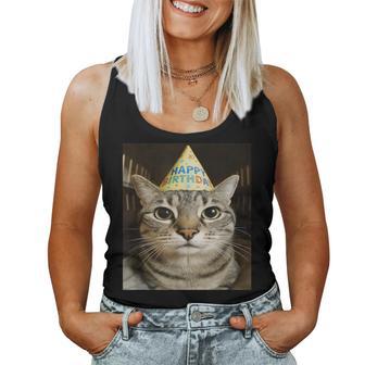 Staring Meme Cat Birthday Greeting Adults Boys Girls Women Tank Top - Thegiftio UK