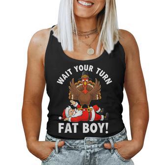 Thanksgiving Christmas Turkey Vs Santa For Women Women Tank Top - Thegiftio UK