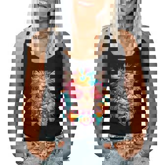 Gato Psicodélico De La Paz Colorido Hippie Retroibras Groovy Camiseta sin mangas para mujer - Regaloses