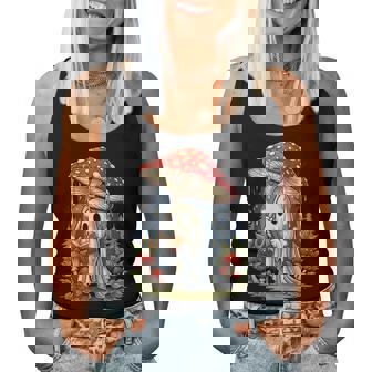 Ghost Reading Book Halloween Mushroom Spooky Cottagecore Women Tank Top | Seseable FR