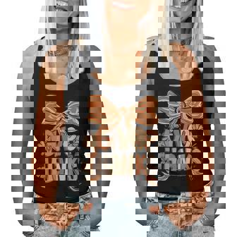 Give Thanks Floral Preppy Fall Thanksgiving Bow Coquette Women Tank Top - Thegiftio