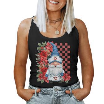 Gnome Nurse Christmas Plaid Poinsettia Medical Worker Women Tank Top - Thegiftio UK