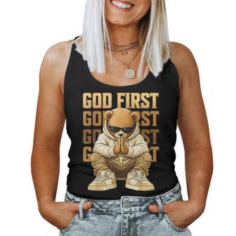 God First Hip Hop Teddy Bear Christian Streetwear Boys Ns Women Tank Top - Seseable