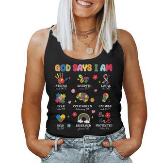 God Says I Am Autism Awareness Puzzle Jesus Christian Women Tank Top - Monsterry