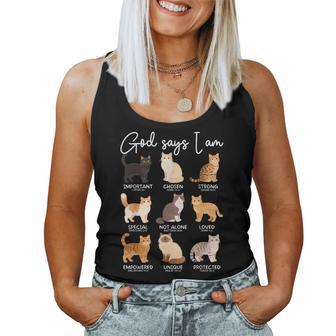 God Says I Am Bible Verses Christian Scripture Cat Women Tank Top - Seseable