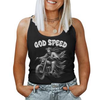 God Speed Jesus On A Motorcycle Christian Humour Women Tank Top - Thegiftio UK