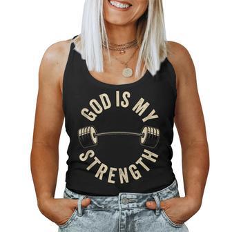 God Is My Strength Vintage Gym Barbell Fitness Christian Women Tank Top - Thegiftio UK