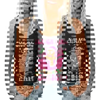 Groovy Pink Gingerbread Sleigh Coquette Bow Christmas Girl Women Tank Top | Seseable CA