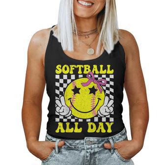 Groovy Softball All Day Softball Coquette Bow Softball Girl Women Tank Top - Thegiftio UK