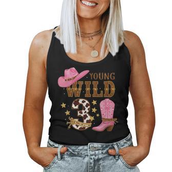 Happy 3Rd Birthday Girl Western Cowgirl Young Wild And Three Women Tank Top | Mazezy