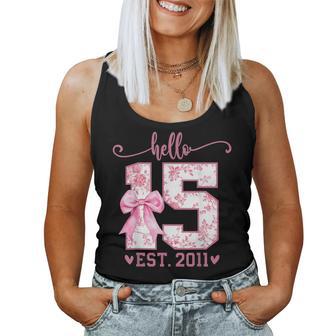 Hello Fifn Est 2011 15Th Birthday Coquette 15 Year Girl Women Tank Top - Thegiftio UK