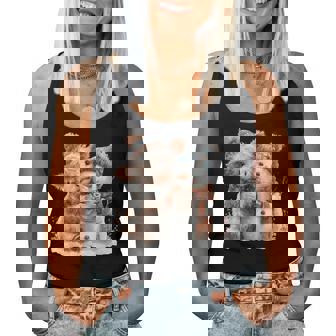 Highland Cow Hugging Snowman Drink Coffee Winter Christmas Women Tank Top - Monsterry