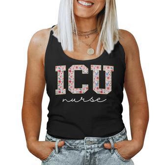 Icu Nurse Icu Nursing Icu Critical Care Floral Icu Nurse Women Tank Top | Seseable CA