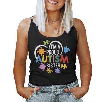 I'm A Proud Autism Sister Awareness Love Heart Puzzle Girls Women Tank Top | Mazezy