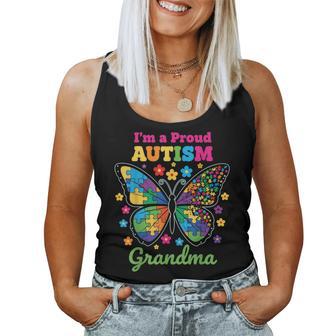 I'm A Proud Grandma Autism Awareness Flowers Butterfly Women Tank Top - Thegiftio UK