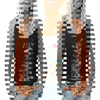 Irish Wolfhound Christmas Lights Santa Hat Reindeer Pajama Women Tank Top - Monsterry