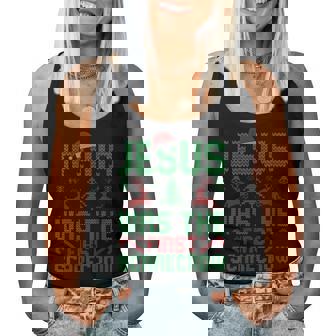 Jesus Was The First Scarecrow Ugly Sweater Christmas Parody Women Tank Top - Thegiftio