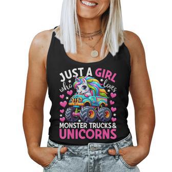 Just A Girl Who Loves Monster Trucks And Unicorns Girls Women Tank Top | Mazezy